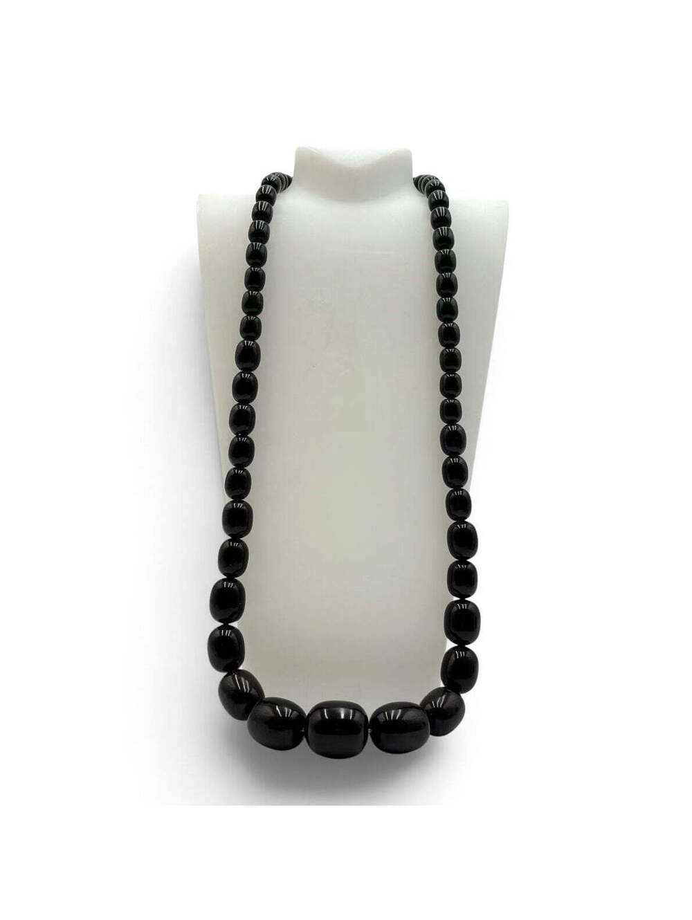 Rare Vintage Black Bakelite Graduated Bead Collector’s Necklace
